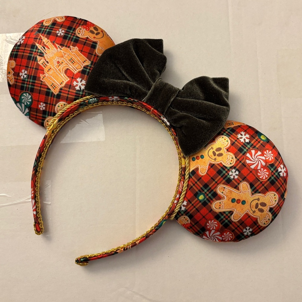 Plaid Gingerbread Mouse Ears Headband